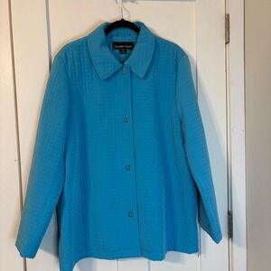 Womens XL Quilted Jacket Turquoise Blue Gold Snap Front Spring Easter Career